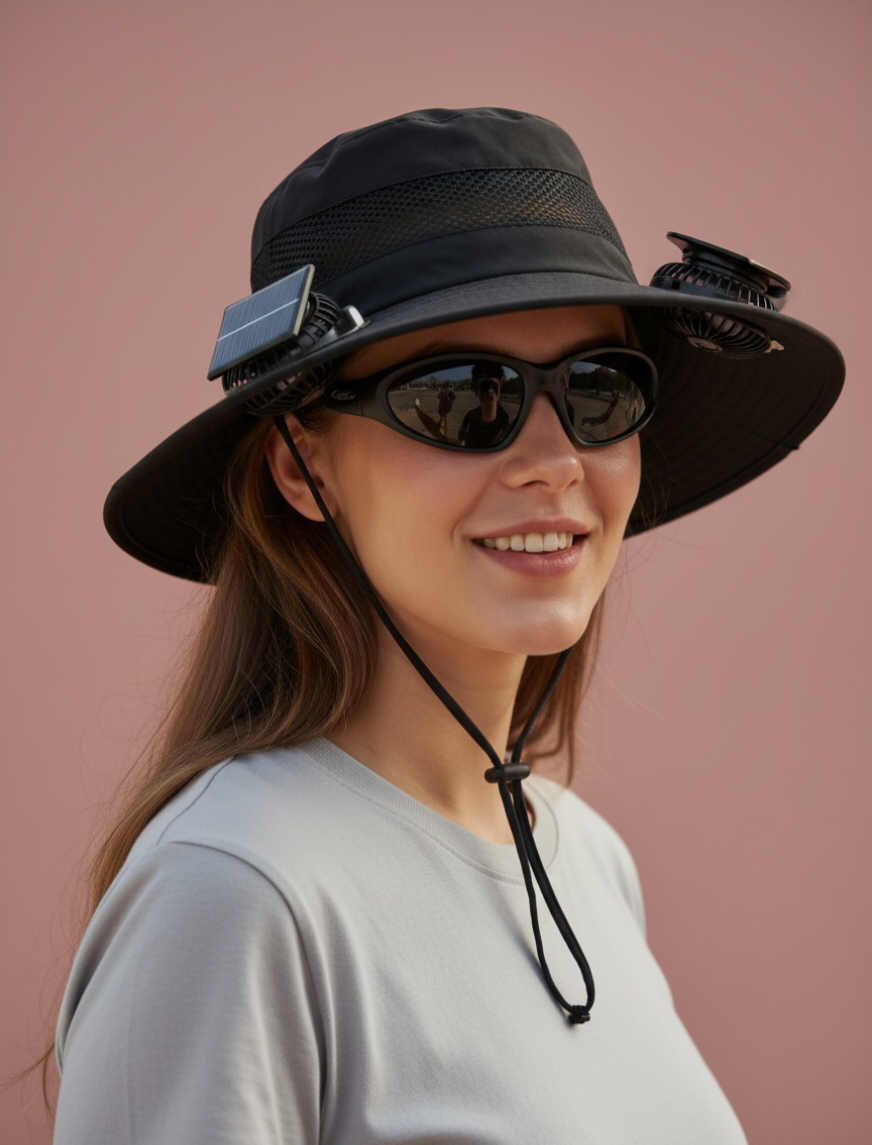 Sombrero con Doble Ventilador Solar